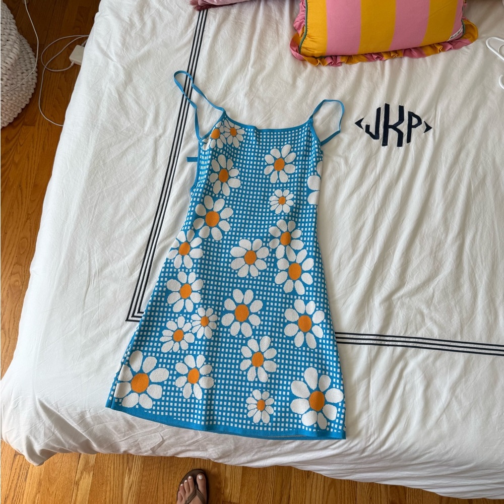 Zara Turquoise Dress with White and Orange Floral Design